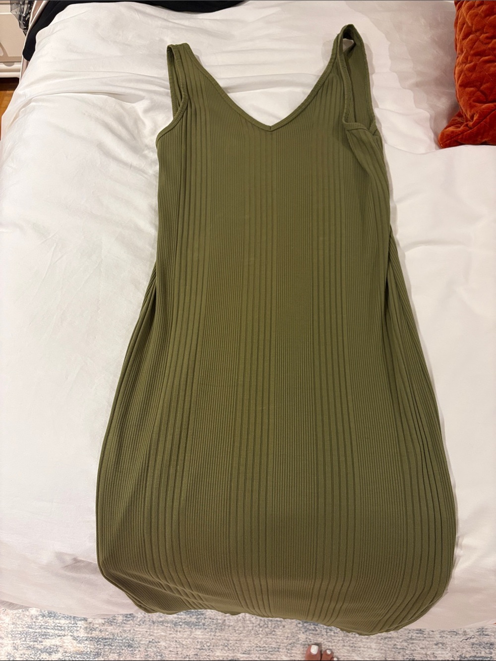 Banana Republic Olive Ribbed V-Neck Midi Dress